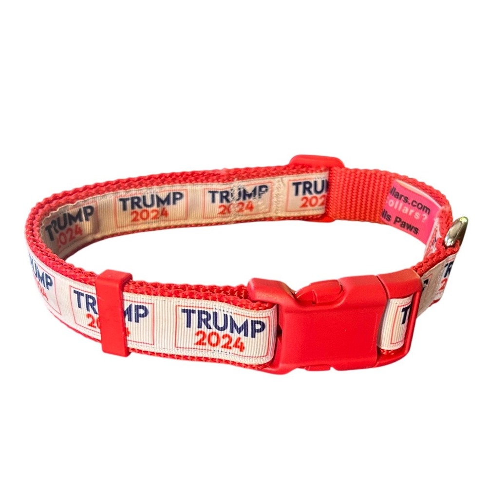 OliMs Paws Trump 2024 Dog Collar Pet Red Adjustable Patriotic Print
